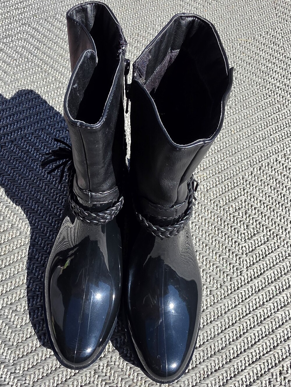 Spring Step Black Braided Patent Mid-Calf Heeled Boots